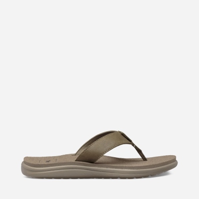 Teva Voya Leather - Women's Teva Flip Flops - Olive | India (CNLS59472)